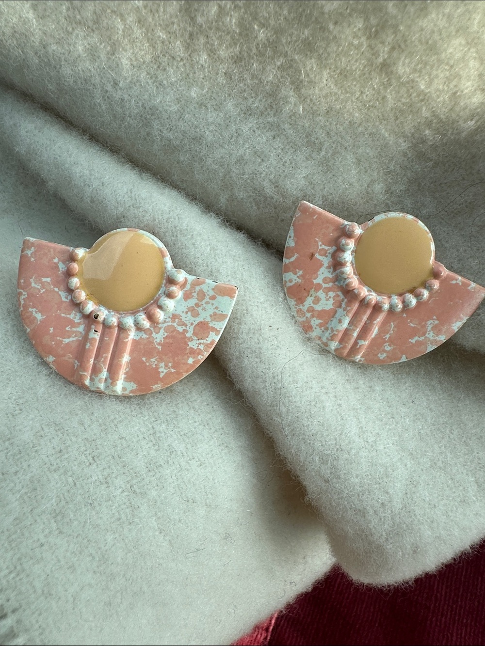Peaches and Cream Statement Fan-Shaped clip on Earrings